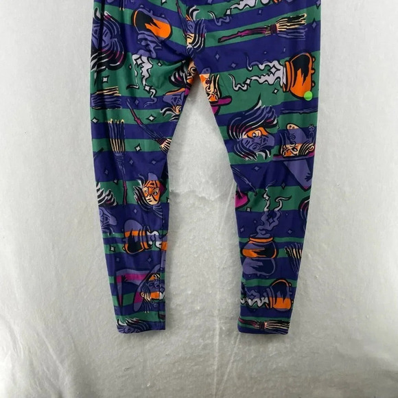 LuLaRoe Leggings Women Sz TC2 Purple Green Stripe Halloween Theme Witch HighRise - Picture 9 of 12